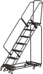 Ballymore - 103" 7 Step Rolling Warehouse Ladder - Lock Step Rolling Safety Ladder, 450 Lb Capacity, 70" Platform Height, 32" Base Width x 66" Base Depth, Perforated Tread - Top Tool & Supply