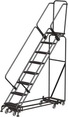 Ballymore - 113" 8 Step Rolling Warehouse Ladder - Lock Step Rolling Safety Ladder, 450 Lb Capacity, 80" Platform Height, 32" Base Width x 74" Base Depth, Perforated Tread - Top Tool & Supply