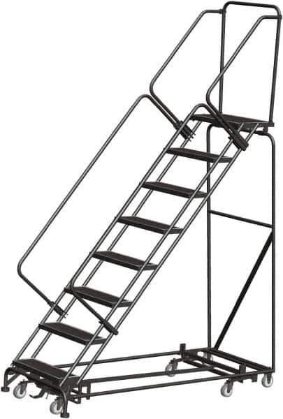 Ballymore - 113" 8 Step Rolling Warehouse Ladder - Lock Step Rolling Safety Ladder, 450 Lb Capacity, 80" Platform Height, 24" Base Width x 74" Base Depth, Perforated Tread - Top Tool & Supply