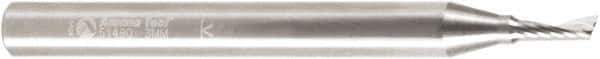 Amana Tool - 3mm Cutting Diam x 0.314" Length of Cut, 1 Flute, Upcut Spiral Router Bit - Uncoated, Right Hand Cut, Solid Carbide, 2-31/64" OAL x 1/4" Shank Diam, 20° Helix Angle - Top Tool & Supply