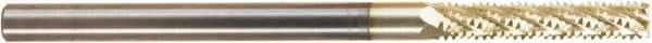 Amana Tool - 1/4" Cutting Diam x 1-1/4" Length of Cut, 6 Flute, Compression Spiral Router Bit - Zirconium Coated, Right Hand Cut, Solid Carbide, 4" OAL x 1/4" Shank Diam, Assorted Router Styles, 20° Helix Angle - Top Tool & Supply