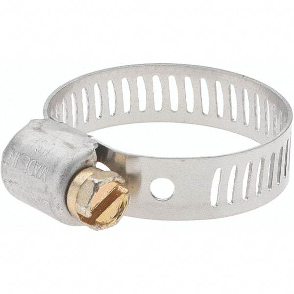 Made in USA - SAE Size 10, 9/16 to 1-1/16" Diam, Stainless Steel Miniature Worm Drive Clamp - 5/16" Wide - Top Tool & Supply