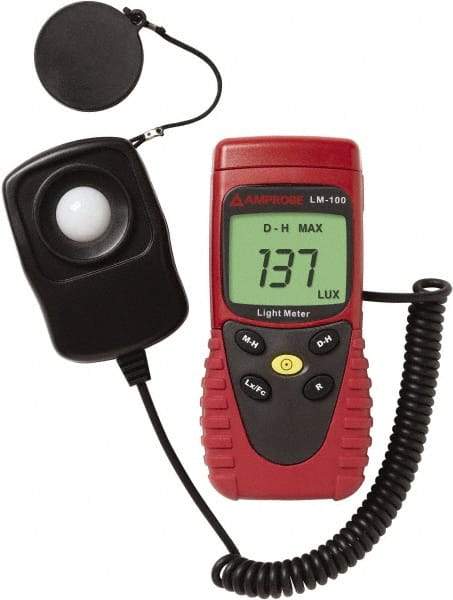 Amprobe - 9 Volt Battery, 20 to 20,000 FC, LCD Display, Silicone Photodiode Light Meter - 5 Accuracy, Compatible with All Visible Light Lighting, Built In Memory - Top Tool & Supply