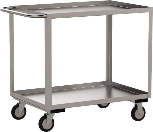 Jamco - 1,200 Lb Capacity, 24" Wide x 48" Long x 35" High Service Cart - 2 Shelf, Stainless Steel, 2 Rigid/2 Swivel Casters - Top Tool & Supply