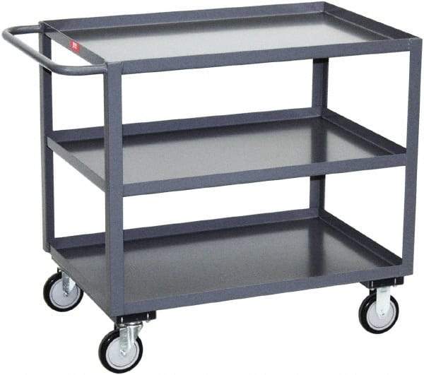 Jamco - 1,200 Lb Capacity, 24" Wide x 30" Long x 35" High Service Cart - 3 Shelf, Steel, 2 Rigid/2 Swivel Casters - Top Tool & Supply