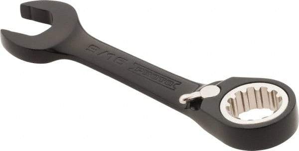 Proto - 9/16" 12 Point Offset Combination Wrench - 15° Offset Angle, 4-1/2" OAL, Steel, Black Chrome Finish - Top Tool & Supply