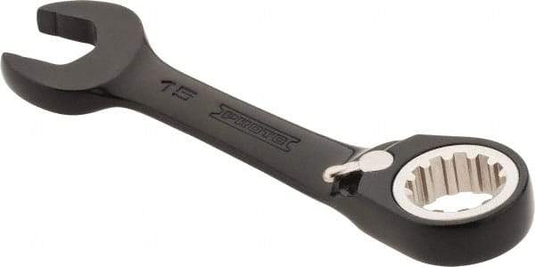 Proto - 15mm 12 Point Offset Combination Wrench - 15° Offset Angle, 4-11/16" OAL, Steel, Black Chrome Finish - Top Tool & Supply