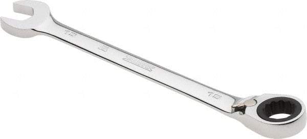 Proto - 15mm 12 Point Combination Wrench - 0° Offset Angle, 7-7/8" OAL, Steel, Chrome Finish - Top Tool & Supply