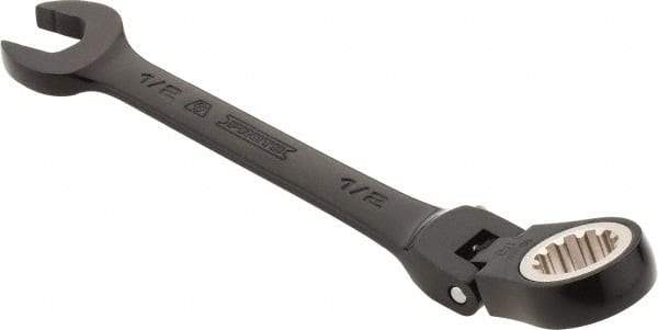 Proto - 1/2" 12 Point Flexhead Combination Wrench - 15° Offset Angle, 6" OAL, Steel, Black Chrome Finish - Top Tool & Supply