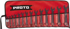 Proto - 14 Piece, 6mm to 19mm, 12 Point Extra Short Combination Wrench Set - Metric Measurement Standard, Black Oxide Finish, Comes in Tool Roll - Top Tool & Supply