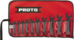 Proto - 11 Piece, 1/4" to 3/4", 12 Point Extra Short Combination Wrench Set - Inch Measurement Standard, Black Oxide Finish, Comes in Tool Roll - Top Tool & Supply