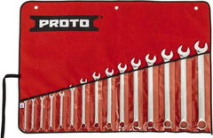 Proto - 15 Piece, 1/4" to 1", 12 Point Spline Combination Wrench Set - Inch Measurement Standard, Full Polish Chrome Finish, Comes in Tool Roll - Top Tool & Supply