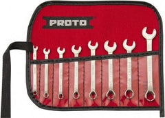 Proto - 8 Piece, 1/8" to 3/8", 6 Point Extra Short Combination Wrench Set - Inch Measurement Standard, Full Polish Finish, Comes in Nylon Roll - Top Tool & Supply