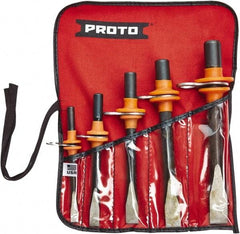 Proto - 5 Piece Tethered Cold Chisel Set - Steel, Sizes Included 5/16 to 5/8" - Top Tool & Supply