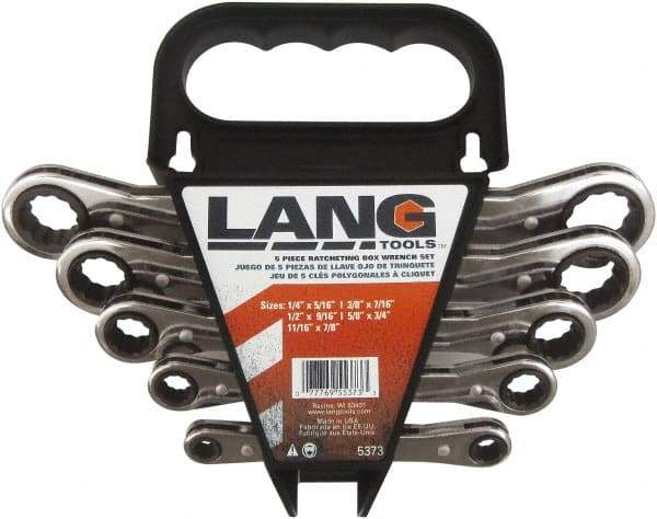 Lang - 5 Piece, 1/4" to 7/8", 12 Point Ratcheting Box Wrench Set - Inch Measurement Standard, Nickel Chrome Finish, Comes in Caddy - Top Tool & Supply