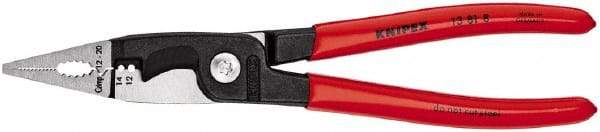 Knipex - 12 AWG to 14 AWG Stripping, 20 AWG Crimping, 19/32" Cutting Capacity Wire Stripper/Crimper - 8" OAL, Plastic Dipped Handle - Top Tool & Supply