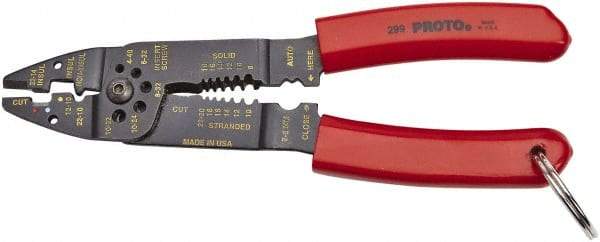 Proto - 22 to 10 AWG Capacity Tethered Wire Stripper/Crimper - 8-1/2" OAL - Top Tool & Supply