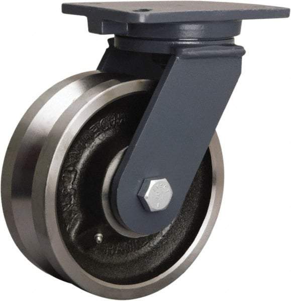 Hamilton - 8" Diam x 3" Wide, Forged Steel Swivel Caster - 4,000 Lb Capacity, Top Plate Mount, 5-1/4" x 7-1/4" Plate, Straight Roller Bearing - Top Tool & Supply