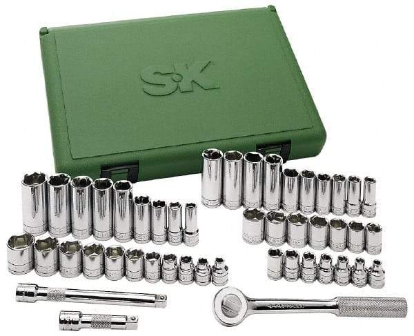 SK - 47 Piece 3/8" Drive Deep Well Socket Set - 6, 12 Points, 1/4" to 7/8" (6mm to 19mm) Range, Inch/Metric Measurement Standard - Top Tool & Supply