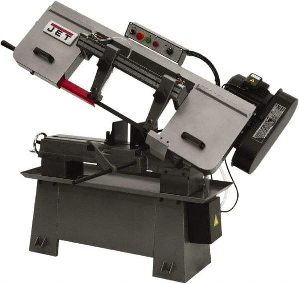 Jet - 9 x 13" Max Capacity, Manual Step Pulley Horizontal Bandsaw - 82, 132, 170 & 235 SFPM Blade Speed, 115/230 Volts, 45°, 1.5 hp, 1 Phase - Top Tool & Supply