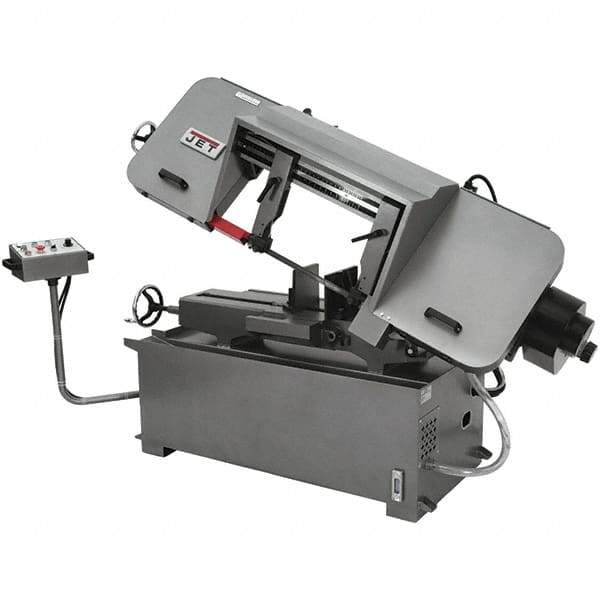 Jet - 10 x 16" Max Capacity, Semi-Automatic Variable Speed Pulley Horizontal Bandsaw - 100 to 350 SFPM Blade Speed, 230/460 Volts, 45°, 2 hp, 3 Phase - Top Tool & Supply