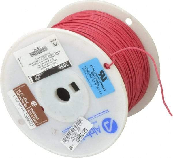 Alpha Wire - 18 AWG, 16 Strand, 305 m OAL, Tinned Copper Hook Up Wire - Red PVC Jacket, 0.079" Diam - Top Tool & Supply