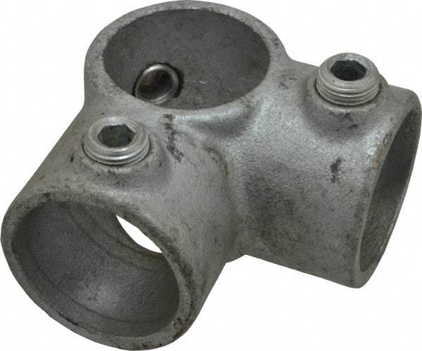 PRO-SAFE - 1-1/4" Pipe, Two Socket Tee, Malleable Iron Tee Pipe Rail Fitting - Galvanized Finish - Top Tool & Supply