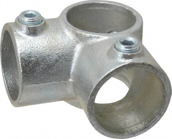 PRO-SAFE - 1-1/2" Pipe, Two Socket Tee, Malleable Iron Tee Pipe Rail Fitting - Galvanized Finish - Top Tool & Supply