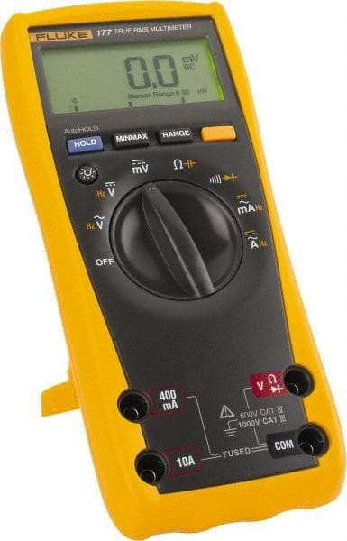 Fluke - 177 ESFP, CAT IV, CAT III, 1,000 VAC/VDC, Digital True RMS Auto Ranging Manual Ranging Multimeter - 50 mOhm, Measures Voltage, Capacitance, Current, Frequency, Resistance - Top Tool & Supply