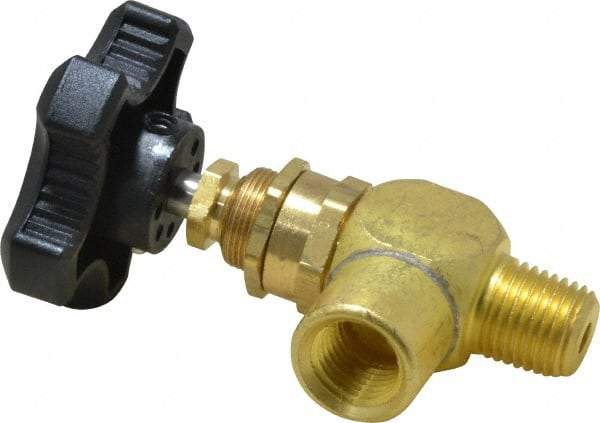 Specialty Mfr - 1/4" Pipe, Angled Needle Valve - MNPT x FNPT Ends, Brass Valve, 500 Max psi - Top Tool & Supply