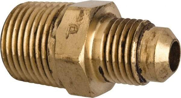 Parker - 5/16" Tube OD, 45° Brass Flared Tube Male Connector - 3/8-18 NPTF, Flare x MNPTF Ends - Top Tool & Supply