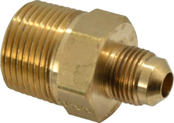 Parker - 3/8" Tube OD, 45° Brass Flared Tube Male Connector - 3/4-14 NPTF, Flare x MNPTF Ends - Top Tool & Supply