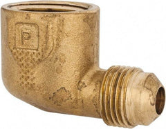 Parker - 3/8" Tube OD, 45° Brass Flared Tube Female Elbow - 1/2-14 NPTF, Flare x FNPTF Ends - Top Tool & Supply