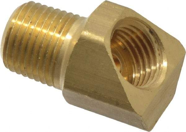 Parker - 3/16" Tube OD, Brass Flared Tube Inverted 45° Elbow - 1/8-27 NPTF, Flare x MNPTF Ends - Top Tool & Supply