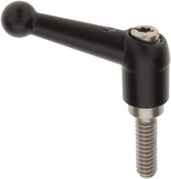 KIPP - 1/4-20, 13mm Hub Diam, Zinc Die Cast (Stainless Steel Components) Threaded Stud Adjustable Clamping Lever - 0.79" Stud Length, 46mm OAL, 32.5mm High - Top Tool & Supply