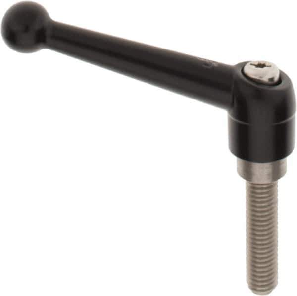 KIPP - 1/2-13, 0.98" Hub Diam, Zinc Die Cast (Stainless Steel Components) Threaded Stud Adjustable Clamping Lever - 1.97" Stud Length, 4-1/4" OAL, 2.64" High - Top Tool & Supply