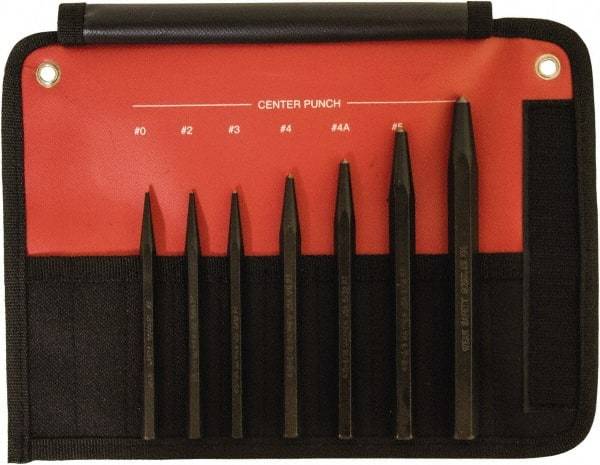 Mayhew - 7 Piece, 1/16 to 1/4", Center Punch Set - Hex Shank, Steel, Comes in Kit Bag - Top Tool & Supply