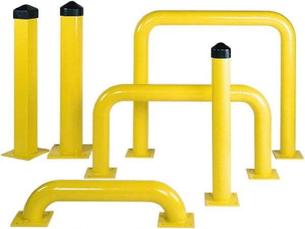 Eagle - 5.6" Diam x 36" High, Yellow Steel Bollard - 10" Wide x 10" Long Mounting Plate, 60 Lb - Top Tool & Supply