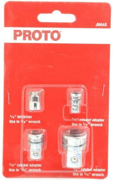 Proto - 1/4, 3/8, 1/2" Drive, Ratcheting Wrench Adapter Set Inch - 1-1/8" OAL - Top Tool & Supply