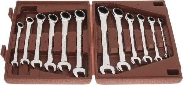 Paramount - 12 Piece, 8mm to 19mm, Ratcheting Combination Wrench Set - Metric Measurement Standard, Full Polish Chrome Finish, Comes in Blow Molded Case - Top Tool & Supply