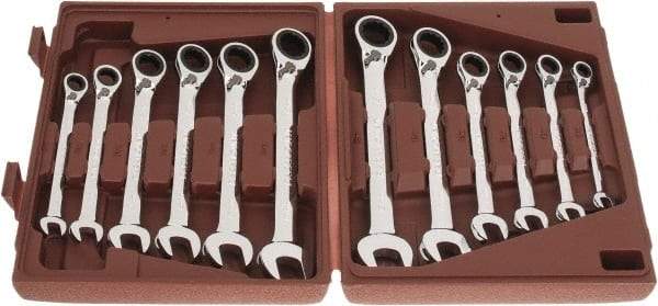 Paramount - 12 Piece, 8mm to 19mm, Reversible Ratcheting Combination Wrench Set - Metric Measurement Standard, Full Polish Chrome Finish, Comes in Blow Molded Case - Top Tool & Supply