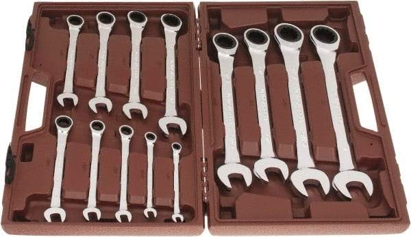 Paramount - 13 Piece, 1/4" to 1", Ratcheting Combination Wrench Set - Inch Measurement Standard, Full Polish Chrome Finish, Comes in Blow Molded Case - Top Tool & Supply