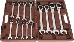 Paramount - 13 Piece, 5/16" to 1", Reversible Ratcheting Combination Wrench Set - Inch Measurement Standard, Full Polish Chrome Finish, Comes in Blow Molded Case - Top Tool & Supply