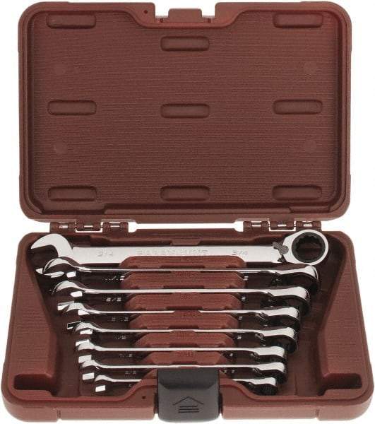 Paramount - 8 Piece, 5/16 to 3/4", Reversible Ratcheting Combination Wrench Set - Inch System of Measurement, Full Polish Chrome Finish, Comes in Blow Molded Case - Top Tool & Supply