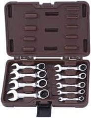 Paramount - 9 Piece, 1/4" to 3/4", Stubby Ratcheting Reversible Combination Wrench Set - Inch Measurement Standard, Full Polish Chrome Finish, Comes in Blow Molded Case - Top Tool & Supply