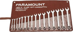 Paramount - 16 Piece, 6mm to 21mm, Combination Wrench Set - Metric Measurement Standard, Satin Chrome Finish, Comes in Canvas Roll - Top Tool & Supply