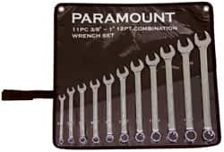 Paramount - 11 Piece, 3/8" to 1" (mm), Combination Wrench Set - Inch/Metric Measurement Standard, Full Polish Chrome Finish, Comes in Canvas Roll - Top Tool & Supply