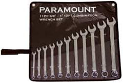 Paramount - 11 Piece, 3/8" to 1" (mm), Combination Wrench Set - Inch/Metric Measurement Standard, Full Polish Chrome Finish, Comes in Canvas Roll - Top Tool & Supply