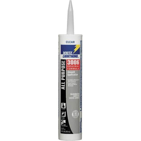 White Lightning - 10 oz Cartridge Clear Acrylic & Latex Caulk - -30 to 180°F Operating Temp, 12 min Tack Free Dry Time, Series 3006 - Top Tool & Supply