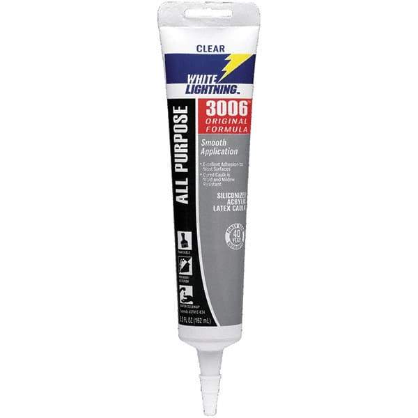 White Lightning - 5.5 oz Cartridge Clear Acrylic & Latex Caulk - -30 to 180°F Operating Temp, 12 min Tack Free Dry Time, Series 3006 - Top Tool & Supply